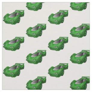 Green sports car with airfoil illustration fabric