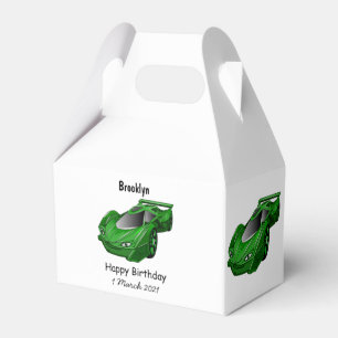 Green sports car with airfoil illustration favor box