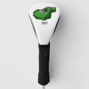 Green sports car with airfoil illustration golf head cover