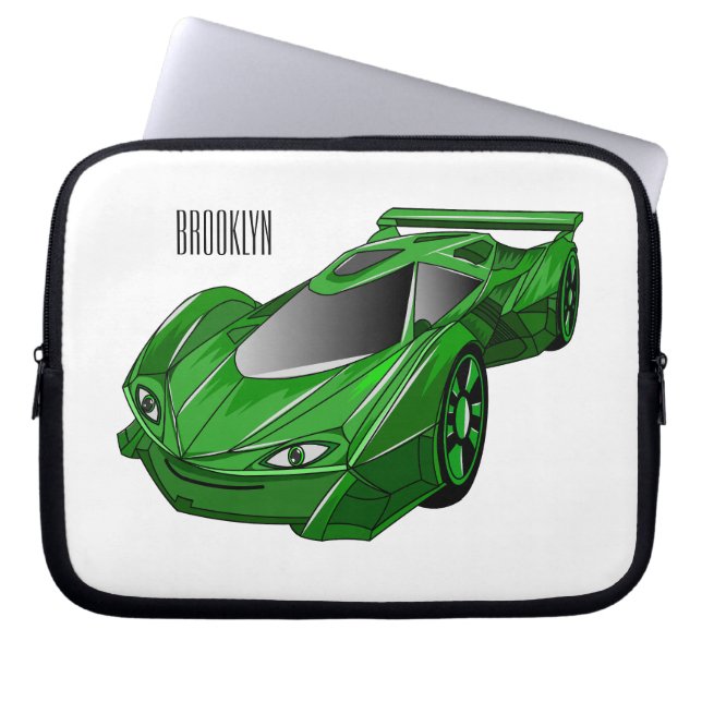 Green sports car with airfoil illustration laptop sleeve (Front)