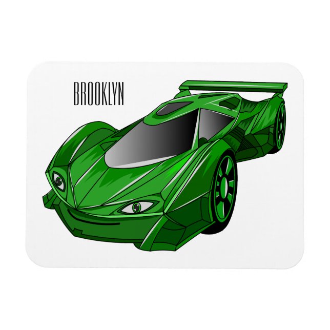 Green sports car with airfoil illustration magnet (Horizontal)