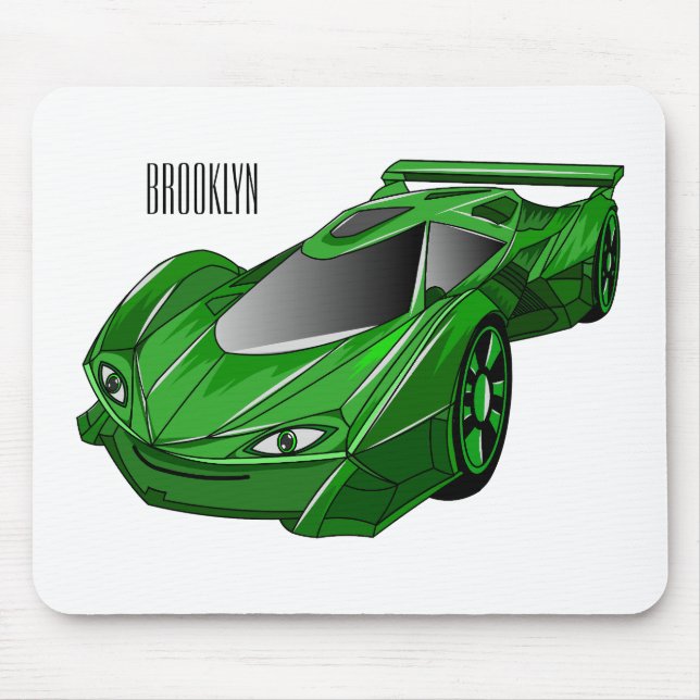 Green sports car with airfoil illustration mouse pad (Front)