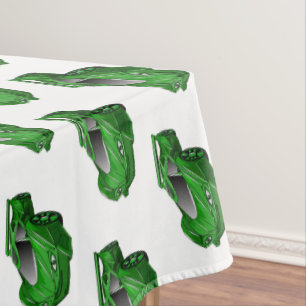 Green sports car with airfoil illustration  tablecloth