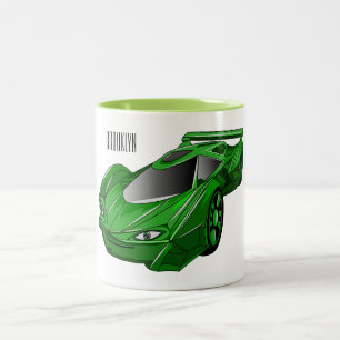 Green sports car with airfoil illustration Two-Tone coffee mug