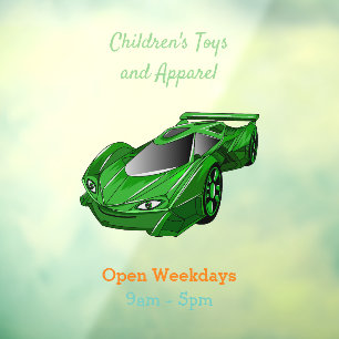 Green sports car with airfoil illustration window cling