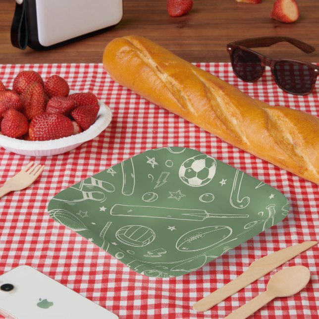 Green Sports Pattern Paper Plate (Picnic)
