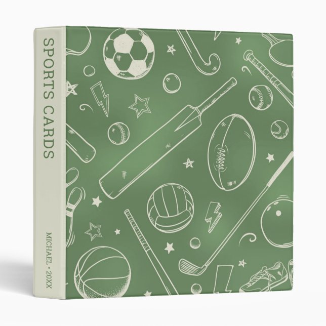 Green Sports Pattern | Sports Cards Binder (Front/Spine)