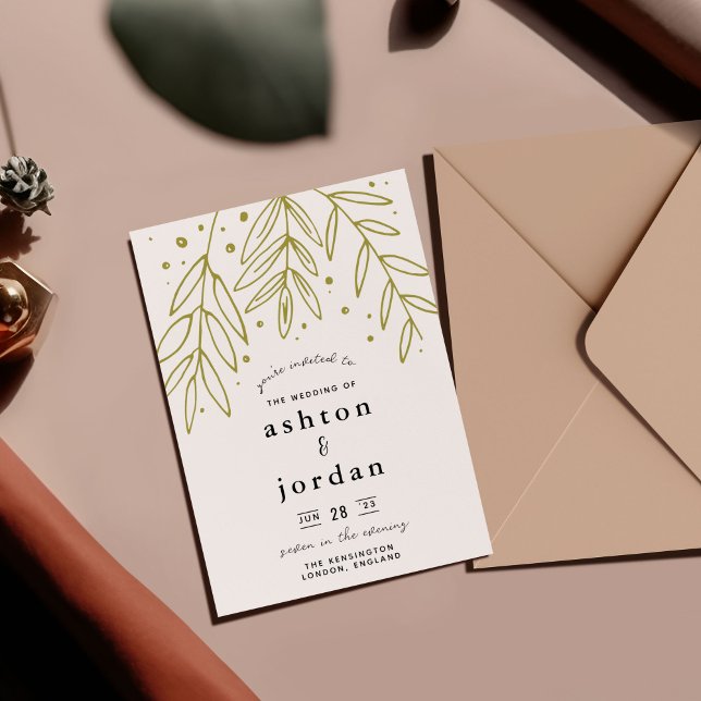 Green Sprigs Botanical Wedding Invitation (Green sprigs wedding invitation)