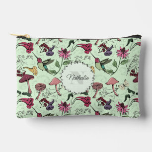 Green Spring Garden Hummingbird Floral Makeup Bag