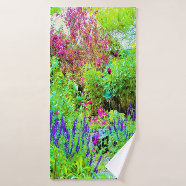 Green Spring Garden Landscape with Peonies Bath Towel (Bath Towel)
