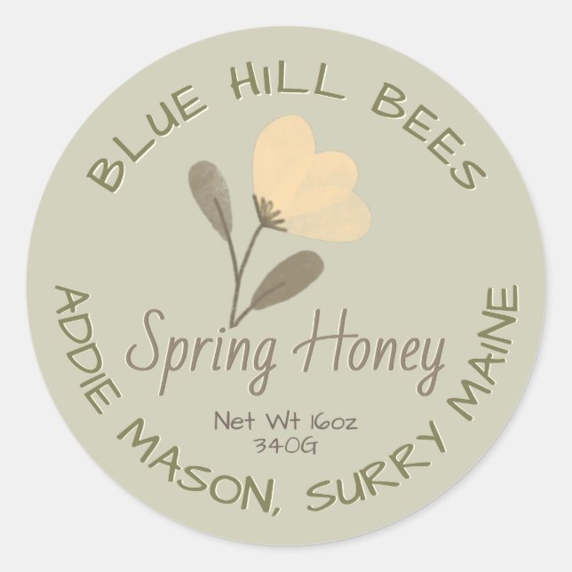 Green Spring Honey Label Yellow Watercolor Flower (Front)