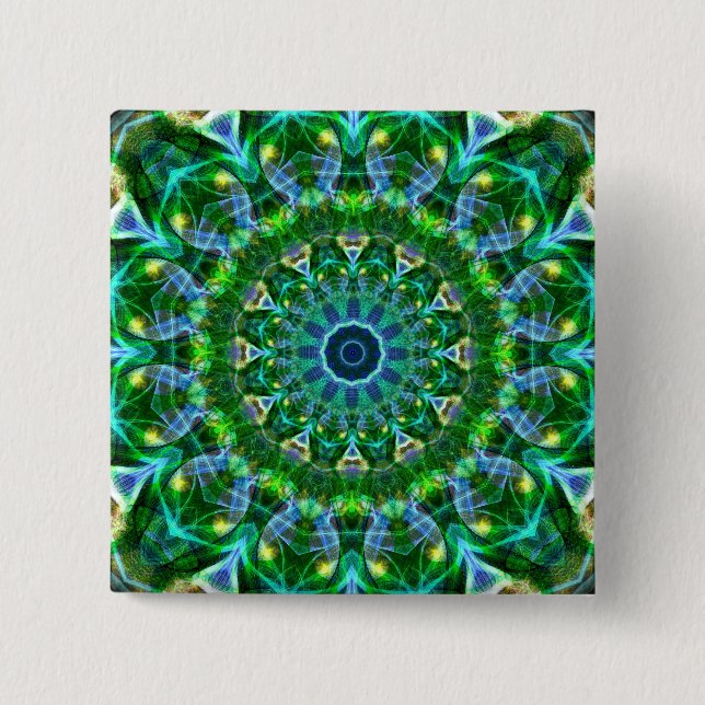 Green Spring Kaleidoscope 2 Inch Square Button (Front)