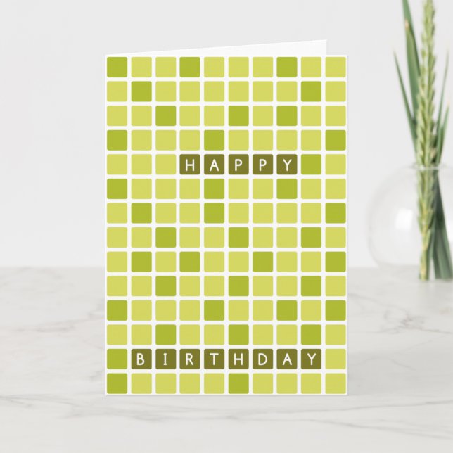Green Square Geometric Happy Birthday Card (Front)