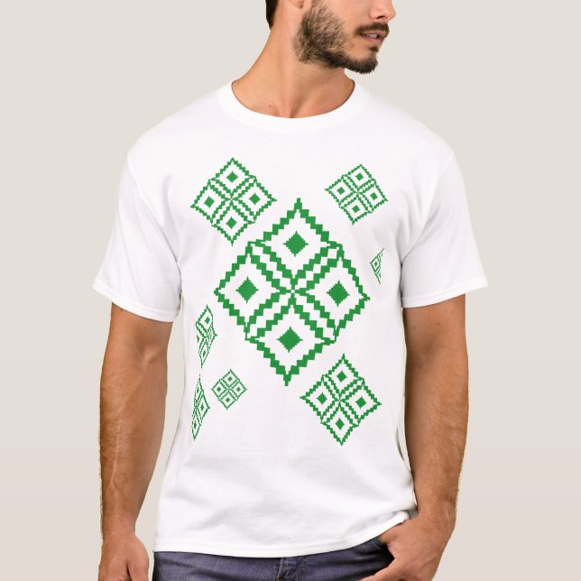 Green square pattern with wavy lines going up and  T-Shirt (Front)