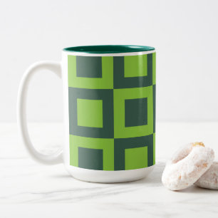 Green Squares Geometric Two-Tone Coffee Mug