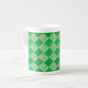 Green squares pattern print bone china mug