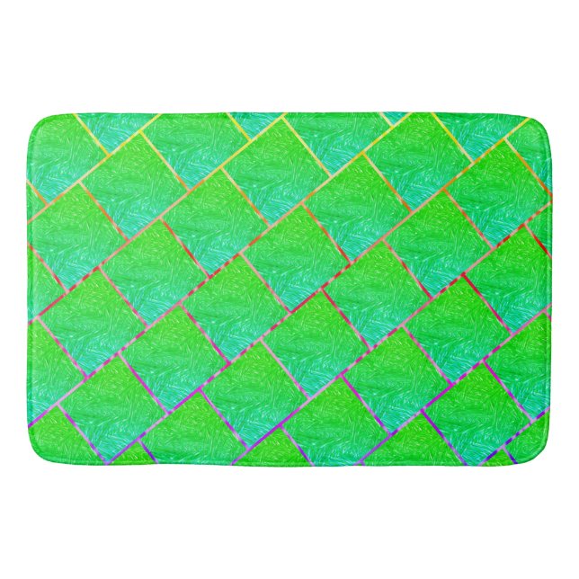 Green squares separated by lines in three colors  bath mat (Front)