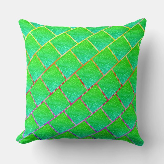 Green squares separated by lines in three colors  throw pillow (Front)