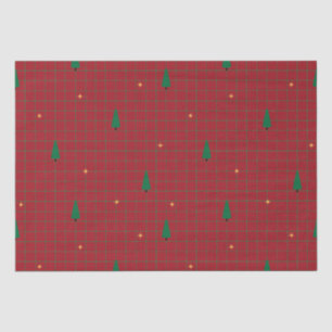 Green Squares with Christmas Trees on Red Tissue Paper