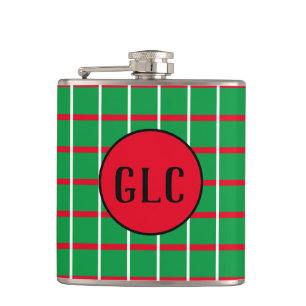 Green Squares With Red & White Lines Wrapped Flask