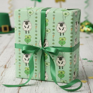Green St. Patrick’s Day Sheep & Shamrock Balloons Wrapping Paper
