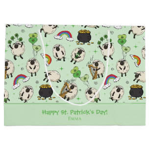 Green St. Patrick’s Day Sheep & Shamrocks Kids Large Gift Bag