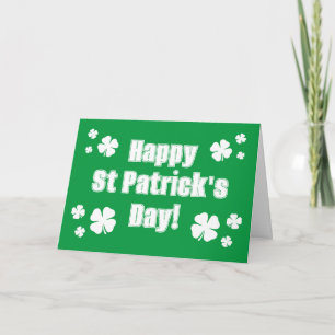 Green St Patrick's Day card with lucky clovers