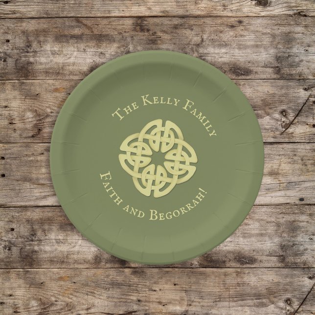 Green St. Patrick's Day Celtic Cross Custom Paper Plate (Creator Uploaded)