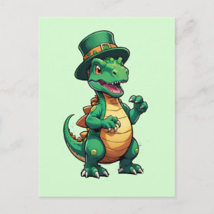 Green St Patrick's day dinosaur Postcard