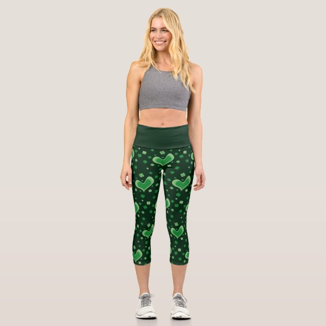 Green St Patrick's Day haut taille capri leggings (Recto)