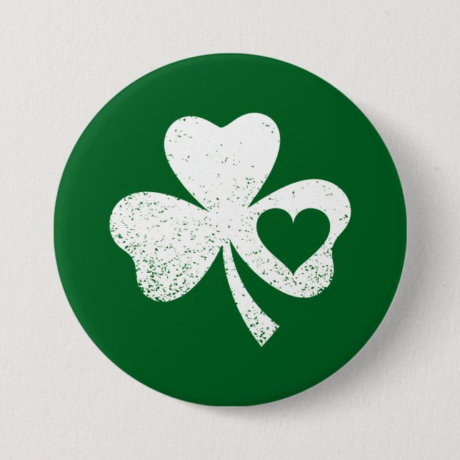 Green St Patricks Day Irish Patty's Heart Shamrock 3 Inch Round Button (Front)