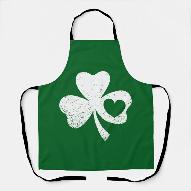 Green St Patricks Day Irish Patty's Heart Shamrock Apron (Front)