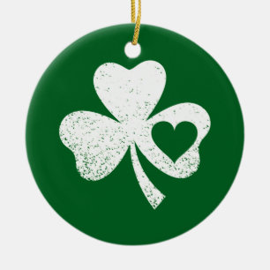 Green St Patricks Day Irish Patty's Heart Shamrock Ceramic Ornament