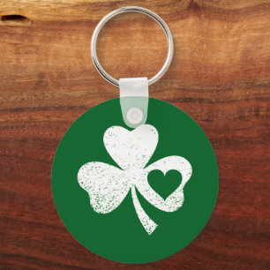 Green St Patricks Day Irish Patty's Heart Shamrock Keychain