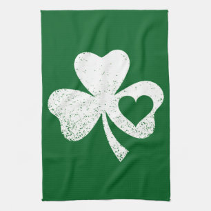 Green St Patricks Day Irish Patty's Heart Shamrock Kitchen Towel