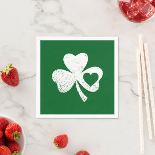 Green St Patricks Day Irish Patty's Heart Shamrock Napkin