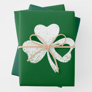 Green St Patricks Day Irish Patty's Heart Shamrock Wrapping Paper Sheet