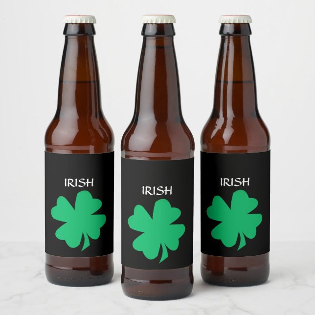Green St Patrick's Day Irish Shamrock Leaf 2023 Beer Bottle Label (Bottles)
