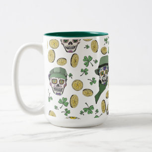 Green St Patrick's Day Irish Sugar Skull Custom Two-Tone Coffee Mug