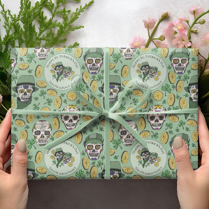 Green St Patrick's Day Irish Sugar Skull Custom Wrapping Paper