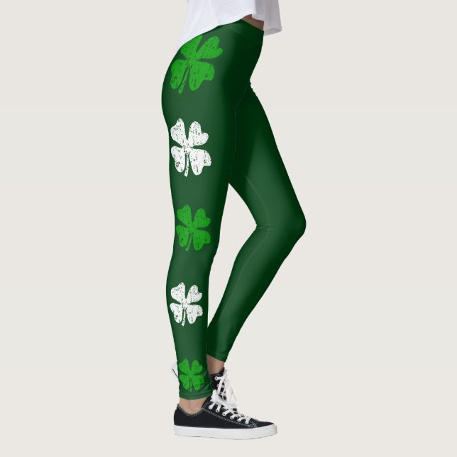 Green St Patricks Day legging with cute shamrocks (Right)