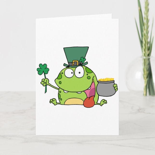 Green St Patricks Day Leprechaun Frog Card (Front)