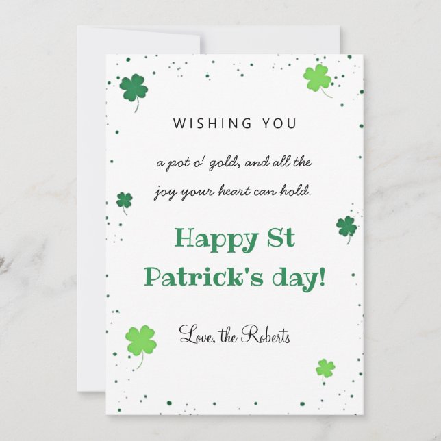 green st patrick's day modern clover funny luck holiday card (Front)