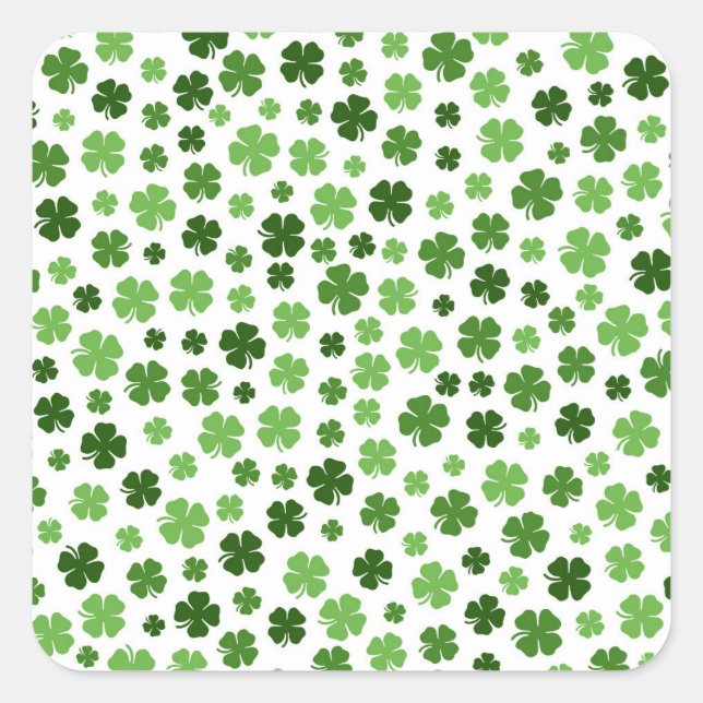 GREEN ST PATRICKS DAY SHAMROCKS SQUARE STICKER (Front)