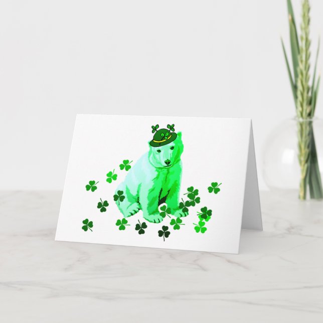 Green St. Patrick's Polar Bear Card (Front)