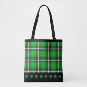 Green St Patty's Day Irish Tartan Plaid  Tote Bag