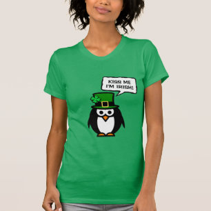 Green St Pattys Day penguin t shirt for women