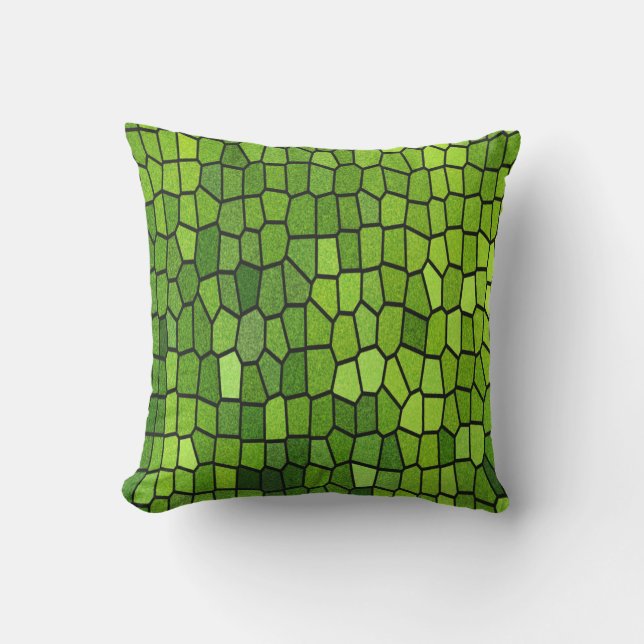 Green Stain Glass Mosaic Outdoor Pillow (Front)