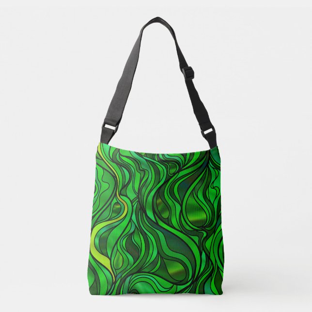 Green Stained Glass Abstract Crossbody Bag (Front)