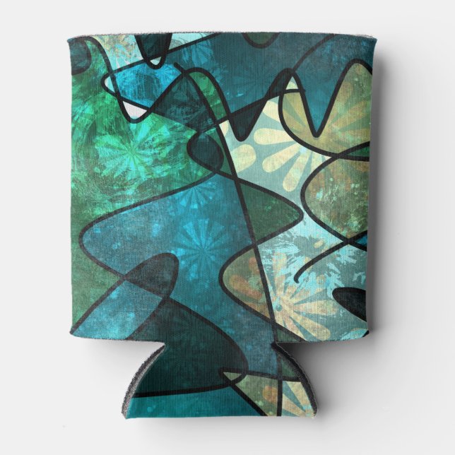 Green Stained Glass Effect Abstract Doodle Art Can Cooler (Front)